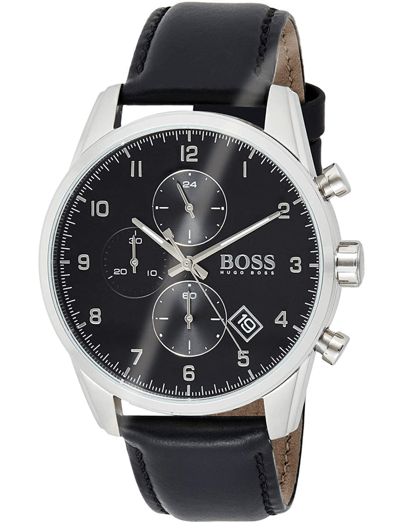  Shop Authentic Hugo Boss Skymaster Black Dial Black Leather Strap Watch for Men - 1513782 - Luxxuri