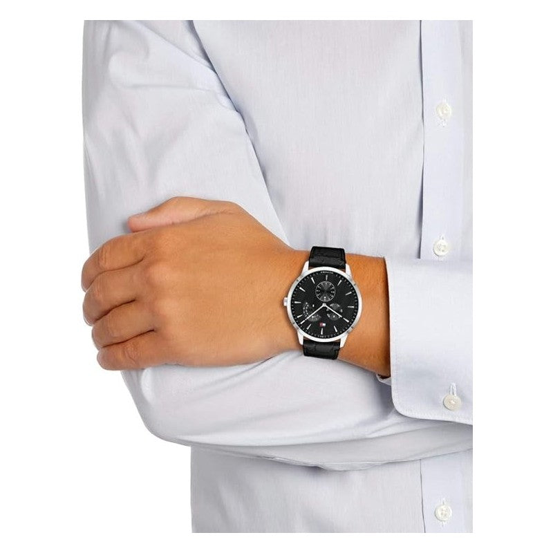  Shop Authentic Tommy Hilfiger Brad Chronograph Black Dial Black Leather Strap Watch For Men - 1710391 - Luxxuri