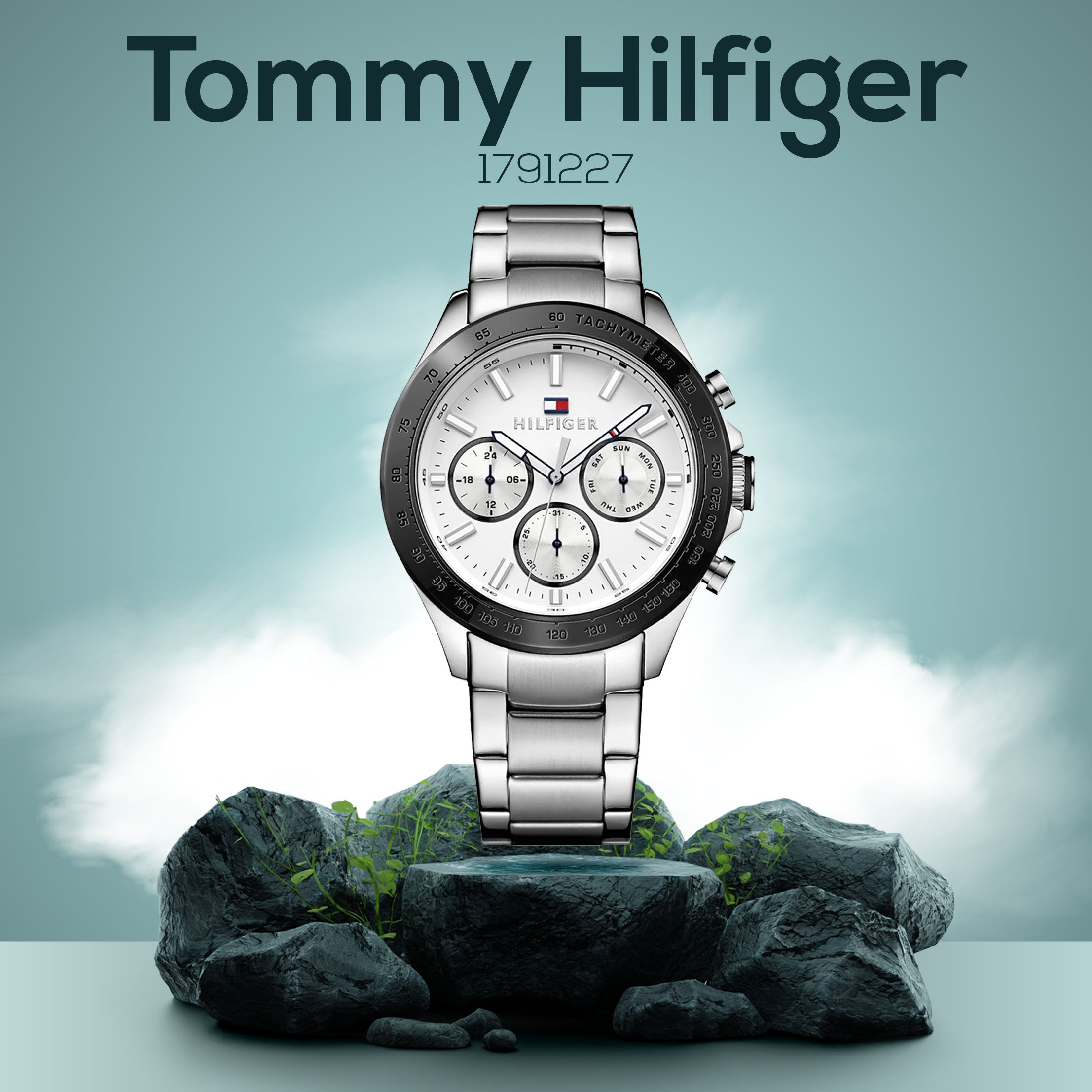  Shop Authentic Tommy Hilfiger Hudson Chronograph White Dial Silver Steel Strap Watch For Men - 1791227 - Luxxuri