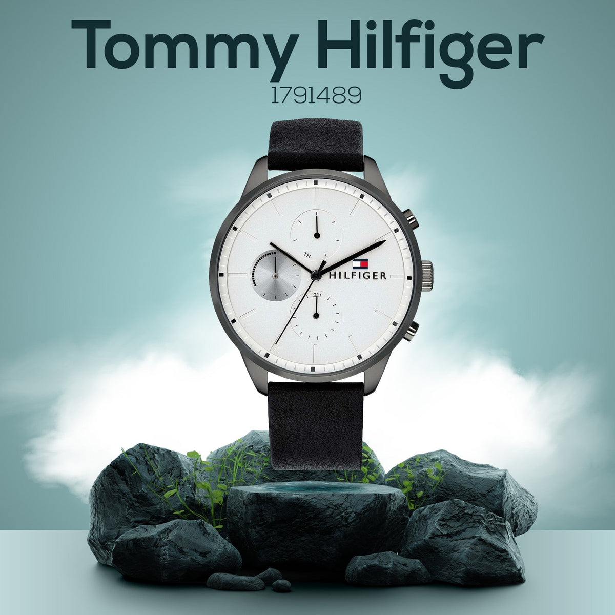  Shop Authentic Tommy Hilfiger Lexor Silver Dial Black Leather Strap Watch For Men - 1791489 - Luxxuri