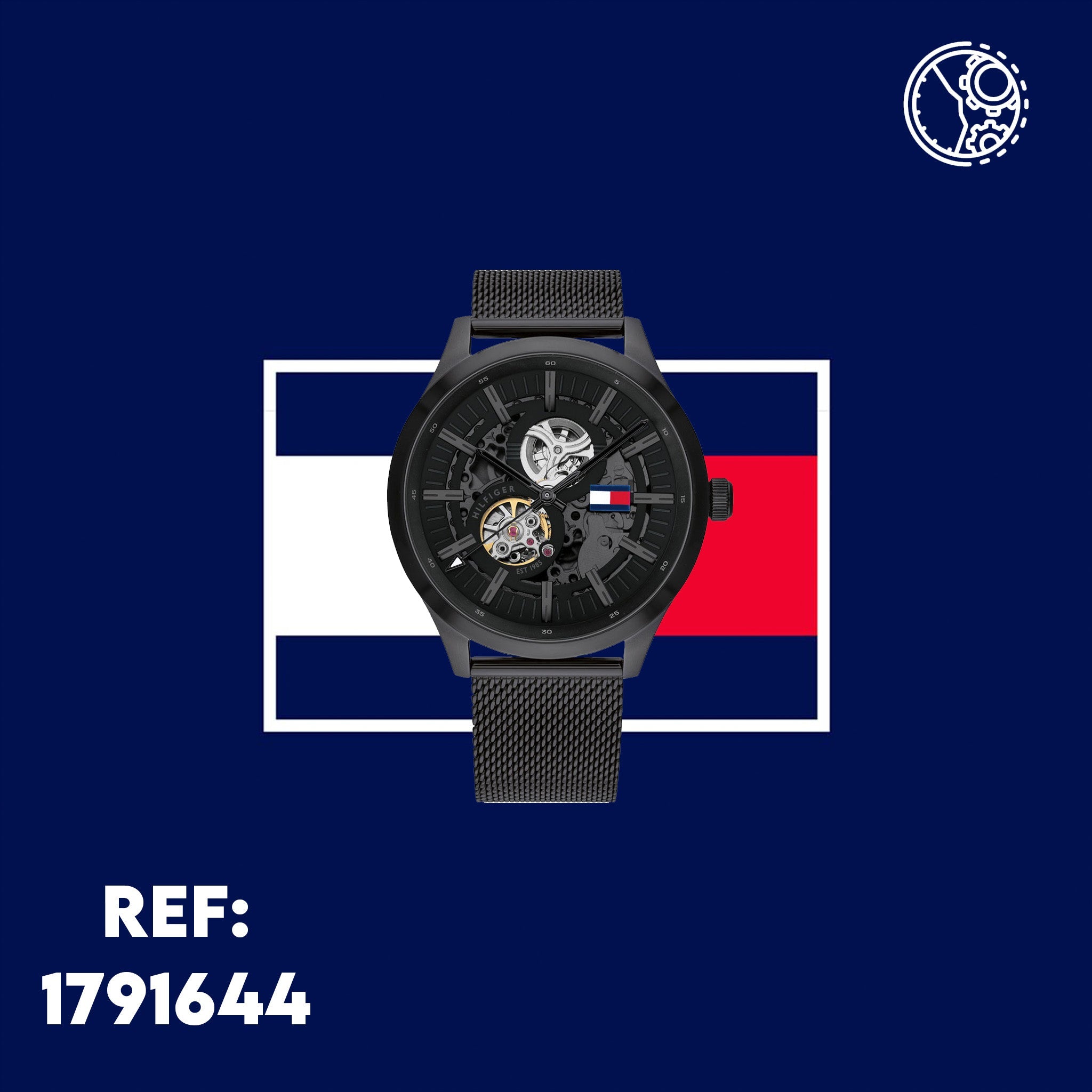  Shop Authentic Tommy Hilfiger Spencer Skeleton Black Dial Black Mesh Bracelet Watch for Men - 1791644 - Luxxuri