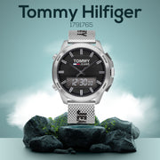  Shop Authentic Tommy Hilfiger Digital Black Dial Silver Mesh Bracelet Watch For Men - 1791765 - Luxxuri