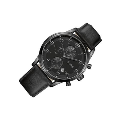  Shop Authentic Hugo Boss Blackout Chronograph Black Dial Black Leather Strap Watch For Men - HB1512567 - Luxxuri