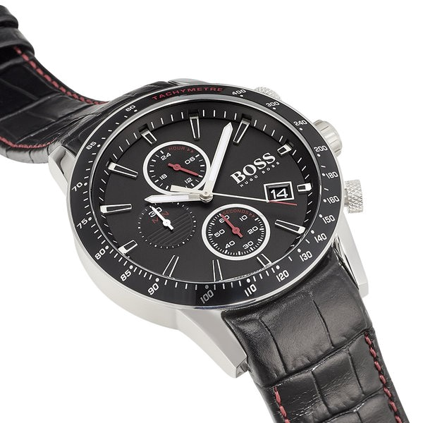  Shop Authentic Hugo Boss Rafale Chronograph Black Dial Black Leather Strap Watch For Men - 1513390 - Luxxuri