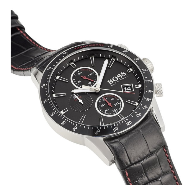  Shop Authentic Hugo Boss Rafale Chronograph Black Dial Black Leather Strap Watch For Men - 1513390 - Luxxuri