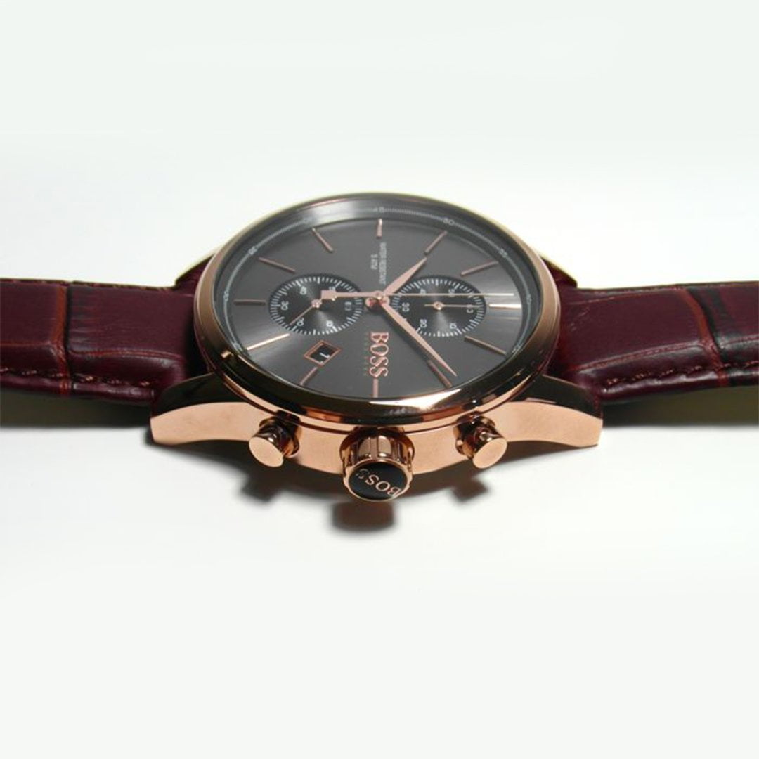  Shop Authentic Hugo Boss Jet Grey Dial Brown Leather Strap Watch for Men - 1513281 - Luxxuri