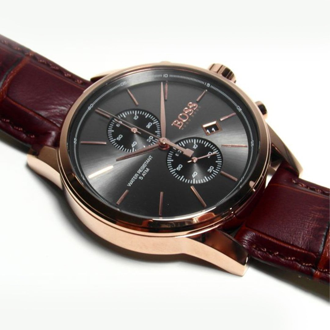  Shop Authentic Hugo Boss Jet Grey Dial Brown Leather Strap Watch for Men - 1513281 - Luxxuri