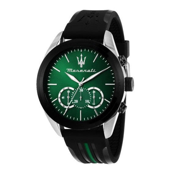  Shop Authentic Maserati Traguardo Chronograph Green Dial Black Silicone Strap Watch For Men - R8871612043 - Luxxuri