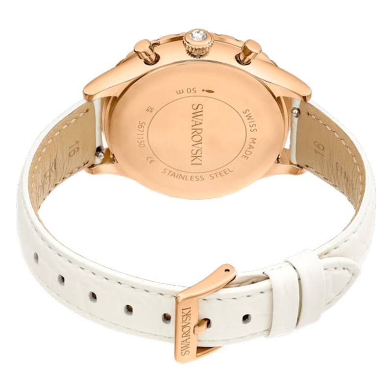  Shop Authentic Swarovski Octea Chrono Crystals White Dial White Leather Strap Watch for Women - 5671150 - Luxxuri