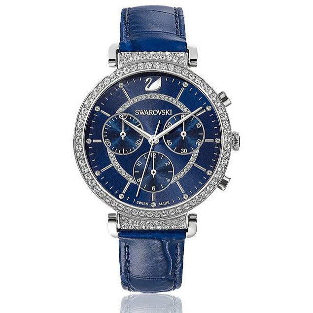  Shop Authentic Swarovski Passage Chrono Crystal Blue Dial Blue Leather Strap Watch for Women - 5580342 - Luxxuri