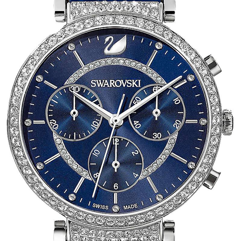  Shop Authentic Swarovski Passage Chrono Crystal Blue Dial Blue Leather Strap Watch for Women - 5580342 - Luxxuri