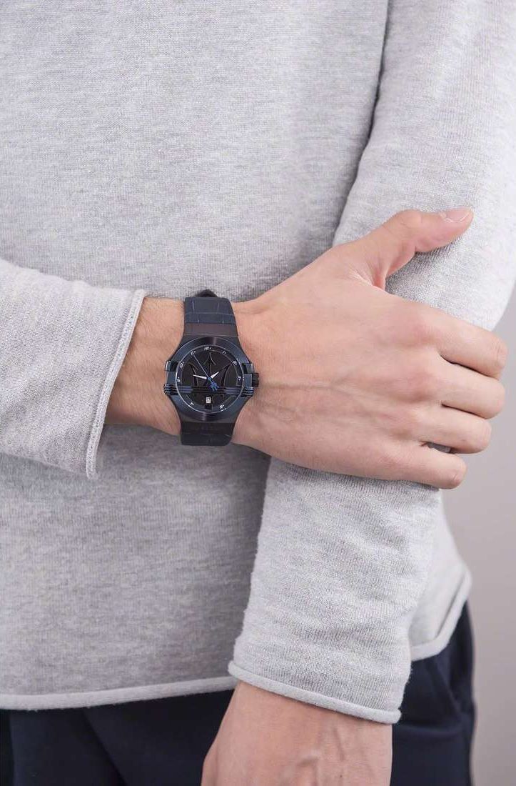 Shop Authentic Maserati Potenza Black Dial 42mm Blue Leather Strap Watch For Men - R8851108007 - Luxxuri