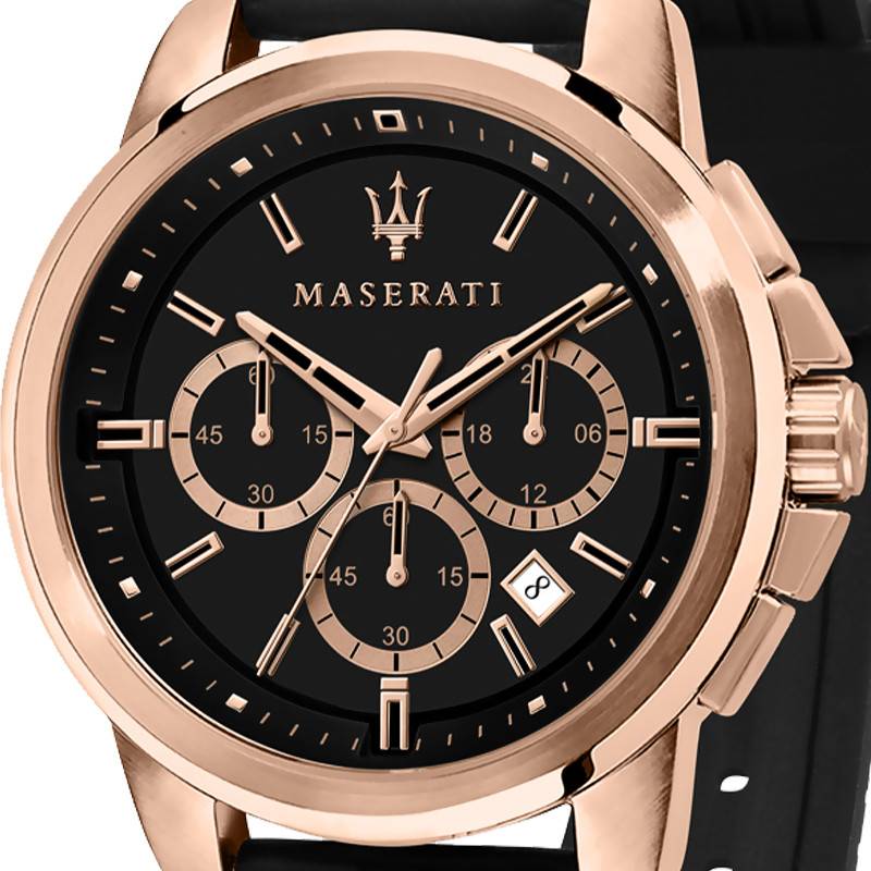  Shop Authentic Maserati Successo 44mm Black Rose Gold Dial Black Rubber Strap Watch For Men - R8871621012 - Luxxuri