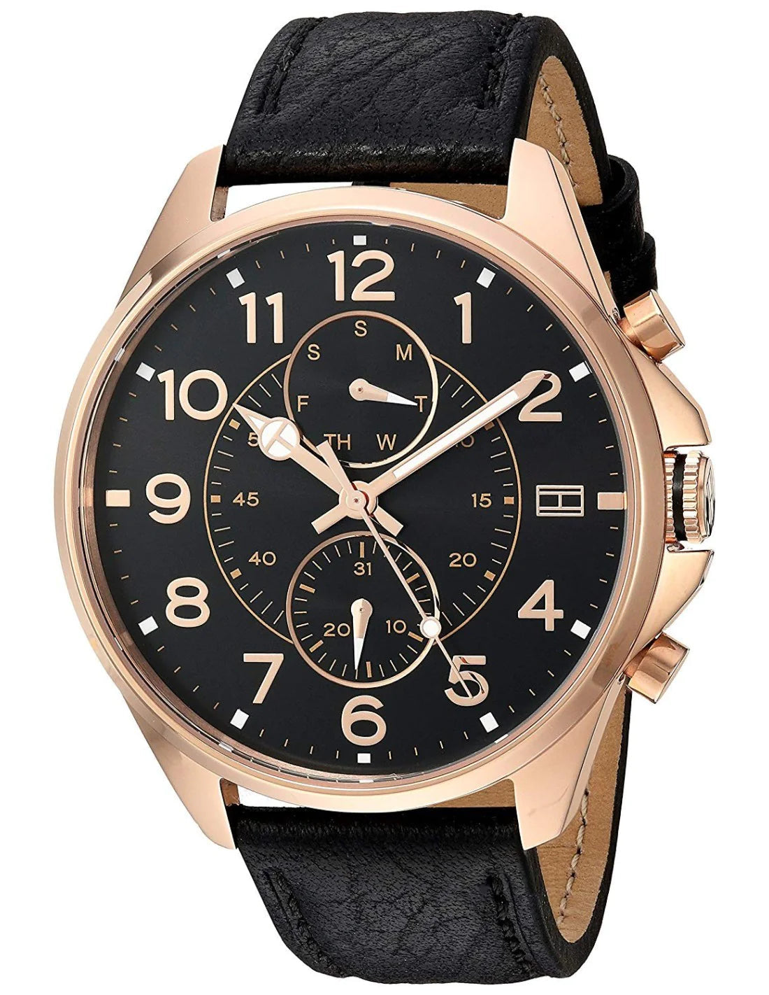  Shop Authentic Tommy Hilfiger Dean Chronograph Quartz Black Dial Black Leather Strap Watch for Men - 1791273 - Luxxuri