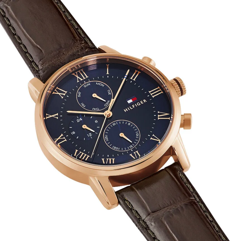  Shop Authentic Tommy Hilfiger Kane Chronograph Blue Dial Brown Leather Strap Watch for Men - 1791399 - Luxxuri