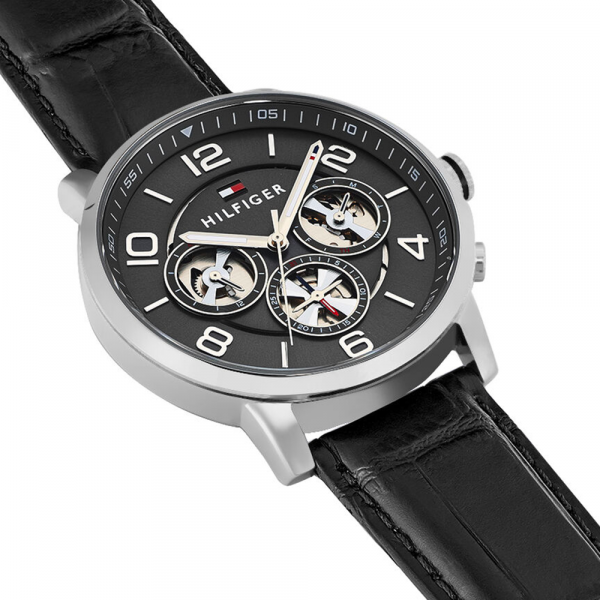  Shop Authentic Tommy Hilfiger Keagan Quartz Grey Dial Black Leather Strap Watch for Men - 1791289 - Luxxuri