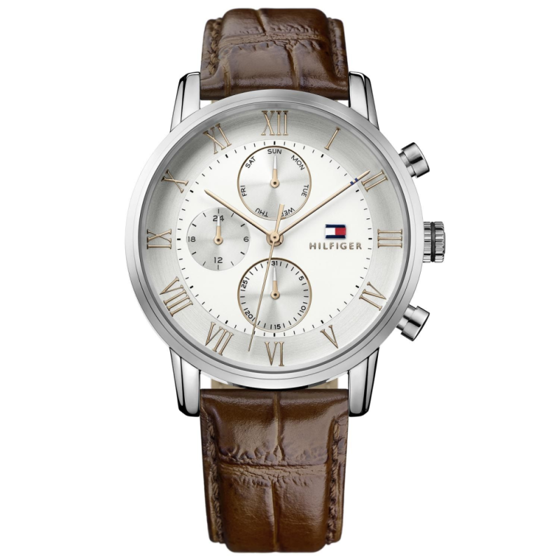  Shop Authentic Tommy Hilfiger Kane Chronograph White Dial Brown Leather Strap Watch for Men - 1791400 - Luxxuri