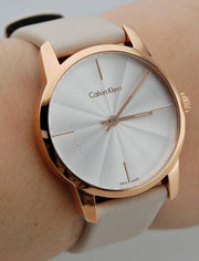  Shop Authentic Calvin Klein City Silver Dial White Leather Strap Watch for Women - K2G236X6 - Luxxuri