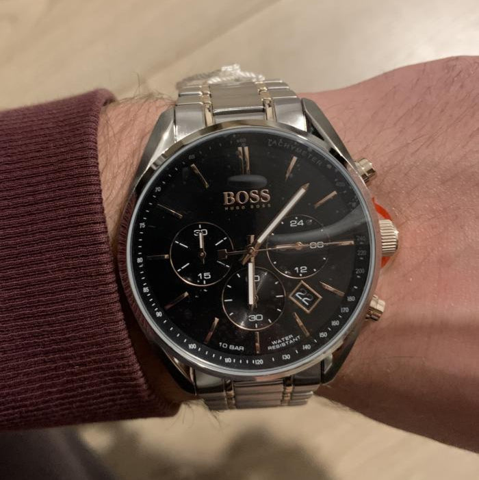  Shop Authentic Hugo Boss Champion Chronograph Black Dial Two Tone Steel Strap Watch for Men - 1513819 - Luxxuri