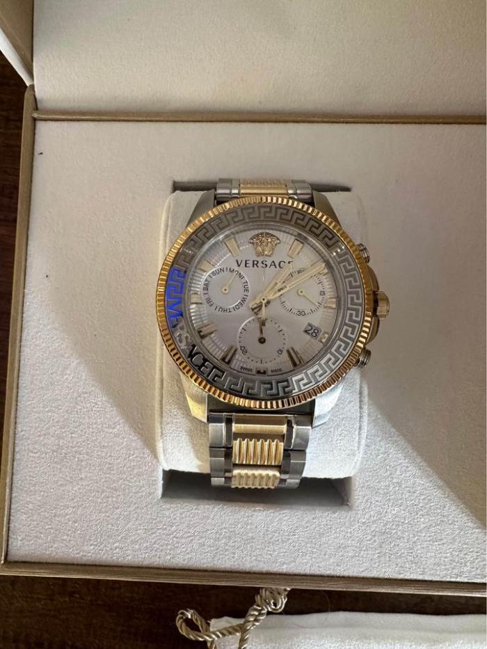  Shop Authentic Versace Greca Action Chronograph Quartz Silver Dial Two Tone Steel Strap Watch for Men - VE3J00522 - Luxxuri