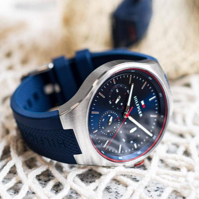  Shop Authentic Tommy Hilfiger Justin Chronograph Blue Dial Blue Rubber Strap Watch for Men - 1792057 - Luxxuri