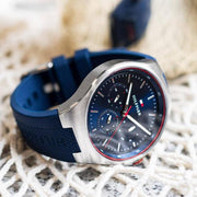  Shop Authentic Tommy Hilfiger Justin Chronograph Blue Dial Blue Rubber Strap Watch for Men - 1792057 - Luxxuri