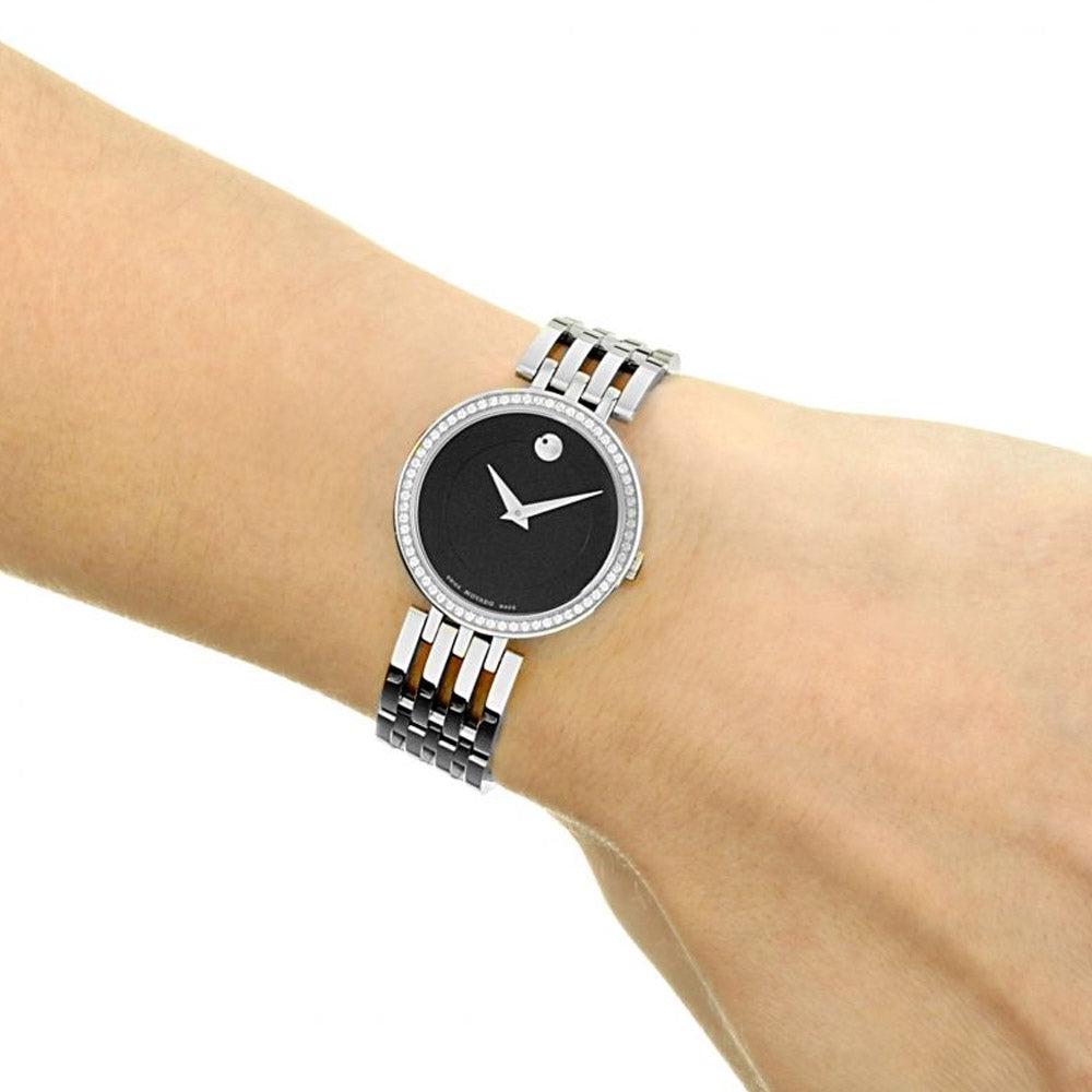  Shop Authentic Movado Esperanza 63 Diamonds Black Dial Silver Steel Strap Watch For Women - 0607052 - Luxxuri