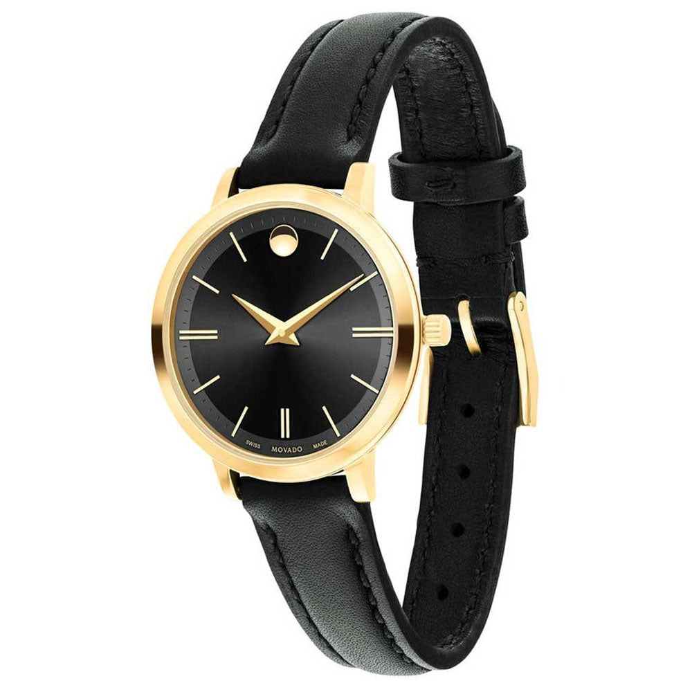  Shop Authentic Movado Ultra Slim Black Dial Black Leather Strap Watch For Women -  0607095 - Luxxuri