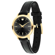  Shop Authentic Movado Ultra Slim Black Dial Black Leather Strap Watch For Women -  0607095 - Luxxuri