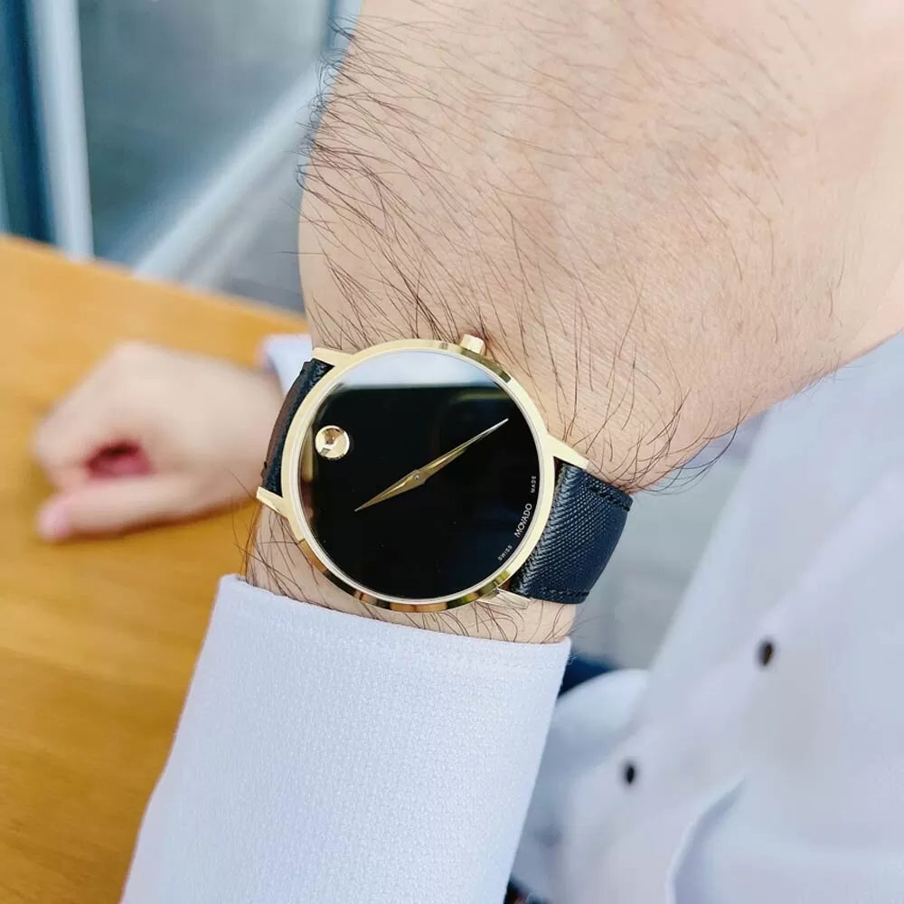  Shop Authentic Movado Museum Classic Quartz Black Dial Black Leather Strap Watch for Men - 0607195 - Luxxuri