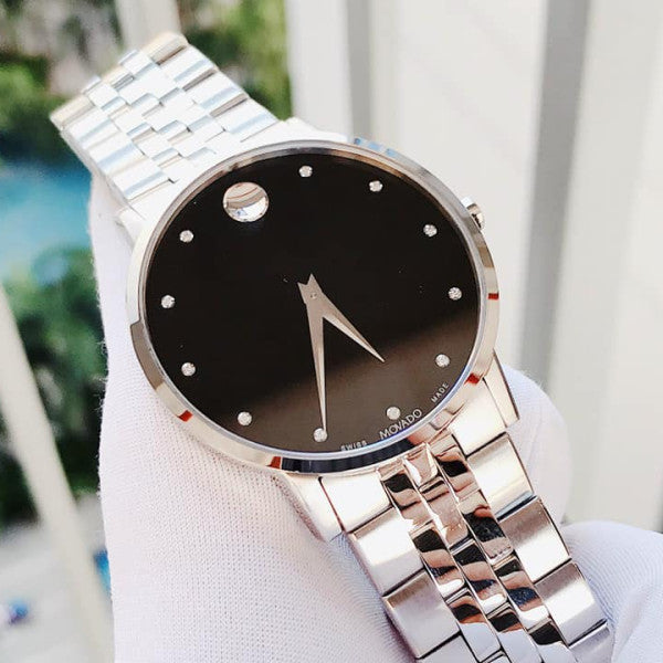  Shop Authentic Movado Museum Classic Diamonds Black Dial Silver Steel Strap Watch for Men - 0607201 - Luxxuri