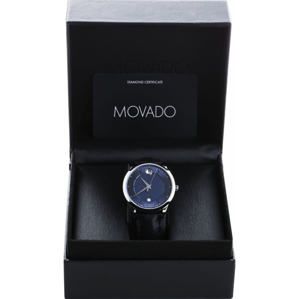  Shop Authentic Movado 1881 Automatic Blue Dial Black Leather Strap Watch For Men - 606874 - Luxxuri