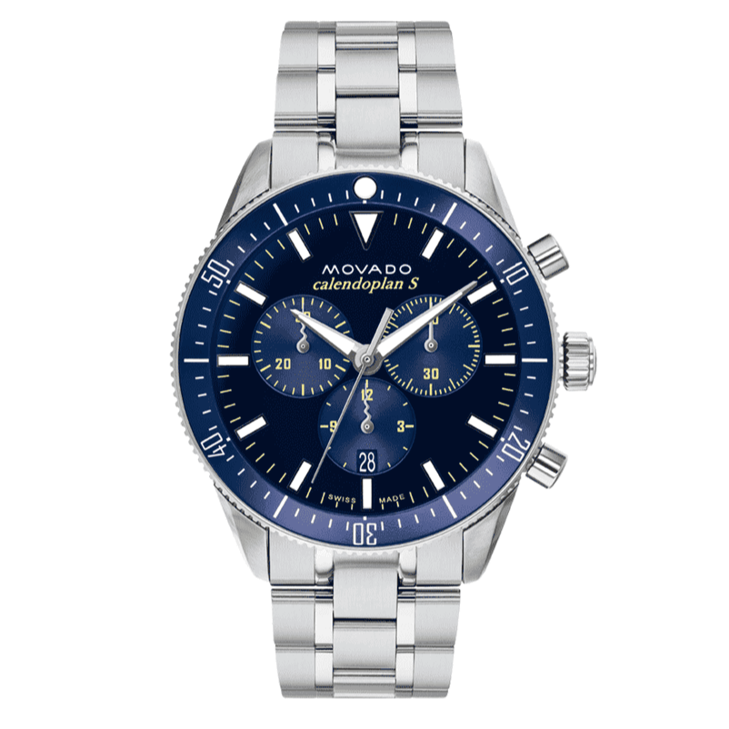  Shop Authentic Movado Heritage Calendoplan Chronograph Blue Dial Silver Steel Strap Watch For Men - 3650124 - Luxxuri