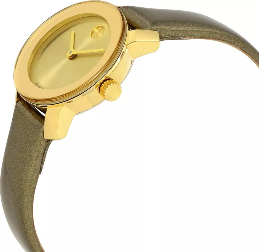  Shop Authentic Movado Bold Gold Dial Brown Leather Strap Watch for Women - 3600437 - Luxxuri
