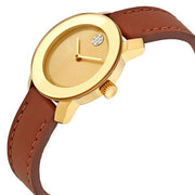  Shop Authentic Movado Bold Gold Dial Brown Leather Strap Watch for Women - 3600437 - Luxxuri