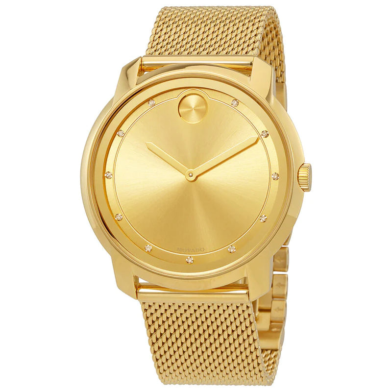  Shop Authentic Movado Bold Diamonds Gold Dial Gold Mesh Bracelet Watch For Men - 3600460 - Luxxuri
