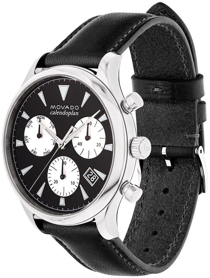  Shop Authentic Movado Heritage Chronograph Black Dial Black Leather Strap Watch for Men - 3650005 - Luxxuri