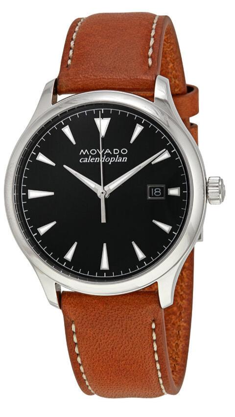  Shop Authentic Movado Heritage Calendoplan Black Dial Brown Leather Strap Watch for Men - 3650001 - Luxxuri
