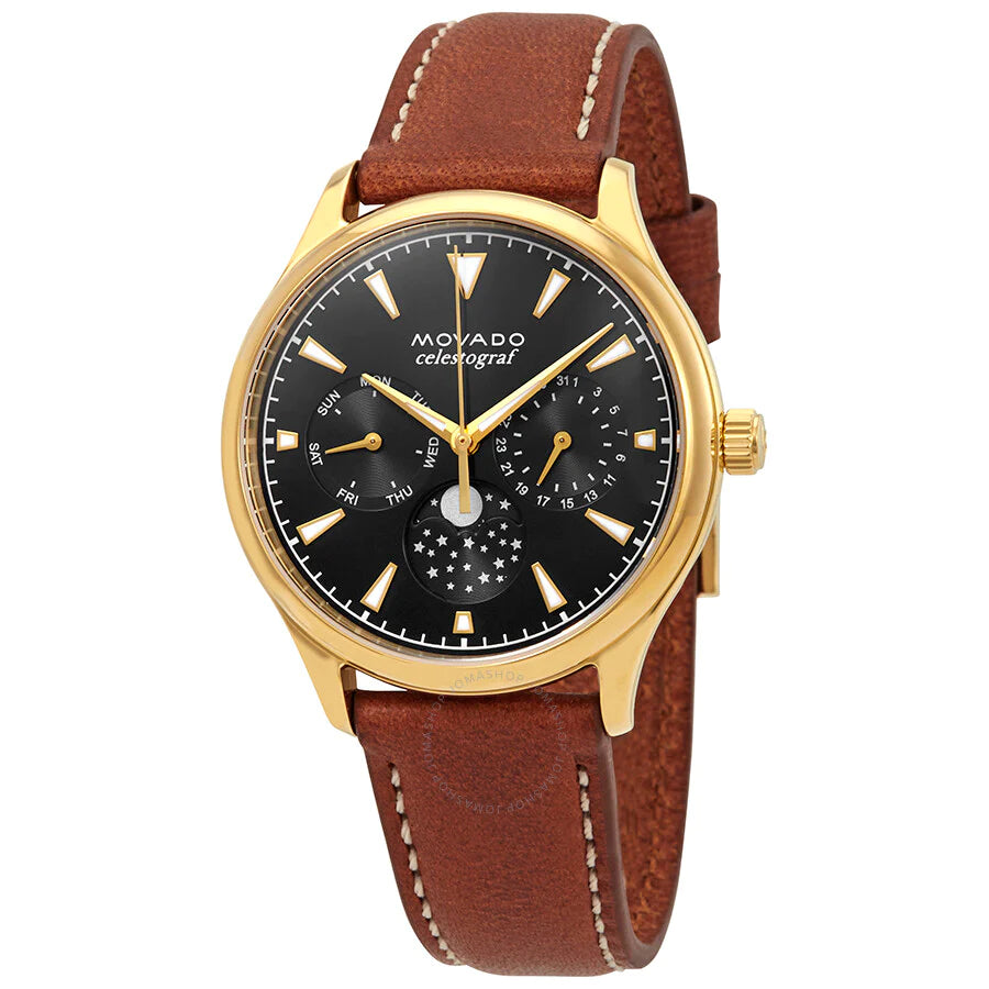  Shop Authentic Movado Heritage Celestograf Navy Blue Dial Brown Leather Strap Watch For Women - 3650010 - Luxxuri