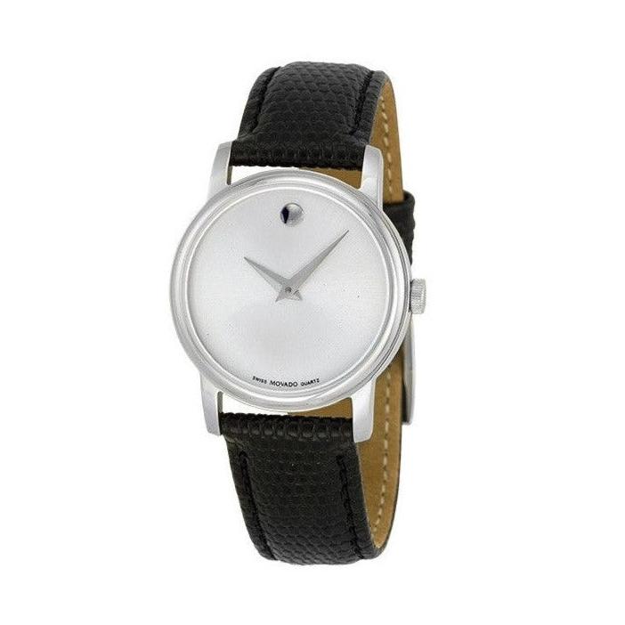  Shop Authentic Movado Museum Silver Dial Black Leather Strap Watch For Women - 2100003 - Luxxuri