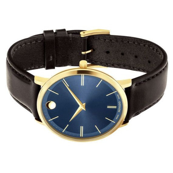  Shop Authentic Movado Ultra Slim Blue Dial Brown Leather Strap Watch For Men - 0607088 - Luxxuri