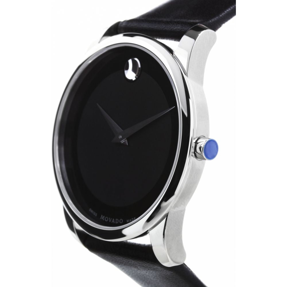  Shop Authentic Movado Museum Black Dial Black Leather Strap Watch For Men - 606502 - Luxxuri