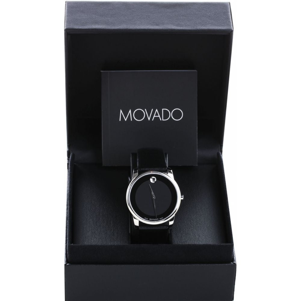  Shop Authentic Movado Museum Black Dial Black Leather Strap Watch For Men - 606502 - Luxxuri
