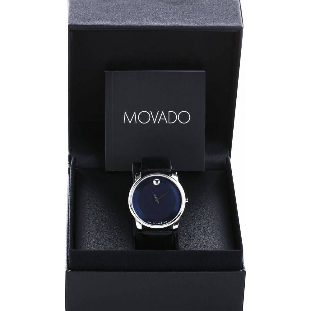  Shop Authentic Movado Museum Classic Blue Dial Black Leather Strap Watch for Men - 606610 - Luxxuri