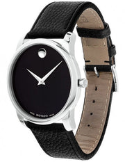  Shop Authentic Movado Museum Black Dial Black Leather Strap Watch For Men - 607012 - Luxxuri