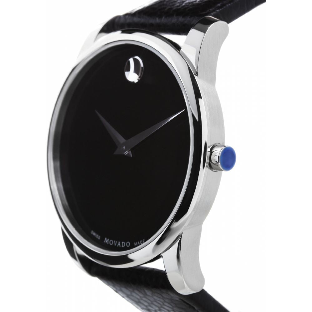  Shop Authentic Movado Museum Black Dial Black Leather Strap Watch For Men - 607012 - Luxxuri