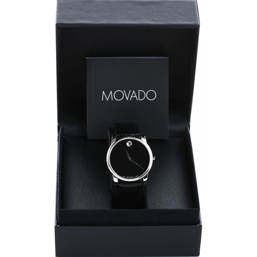  Shop Authentic Movado Museum Black Dial Black Leather Strap Watch For Men - 607012 - Luxxuri