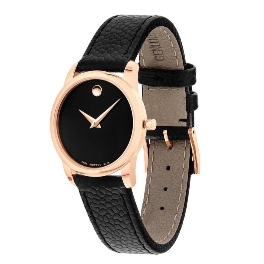  Shop Authentic Movado Museum Classic Black Dial Black Leather Strap Watch For Women - 607061 - Luxxuri