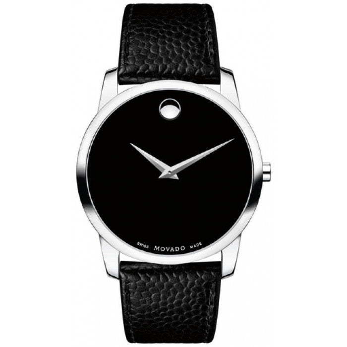  Shop Authentic Movado Museum Black Dial Black Leather Strap Watch For Men - 607012 - Luxxuri