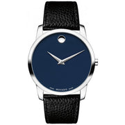  Shop Authentic Movado Museum Blue Dial Black Leather Strap Watch For Men - 607013 - Luxxuri